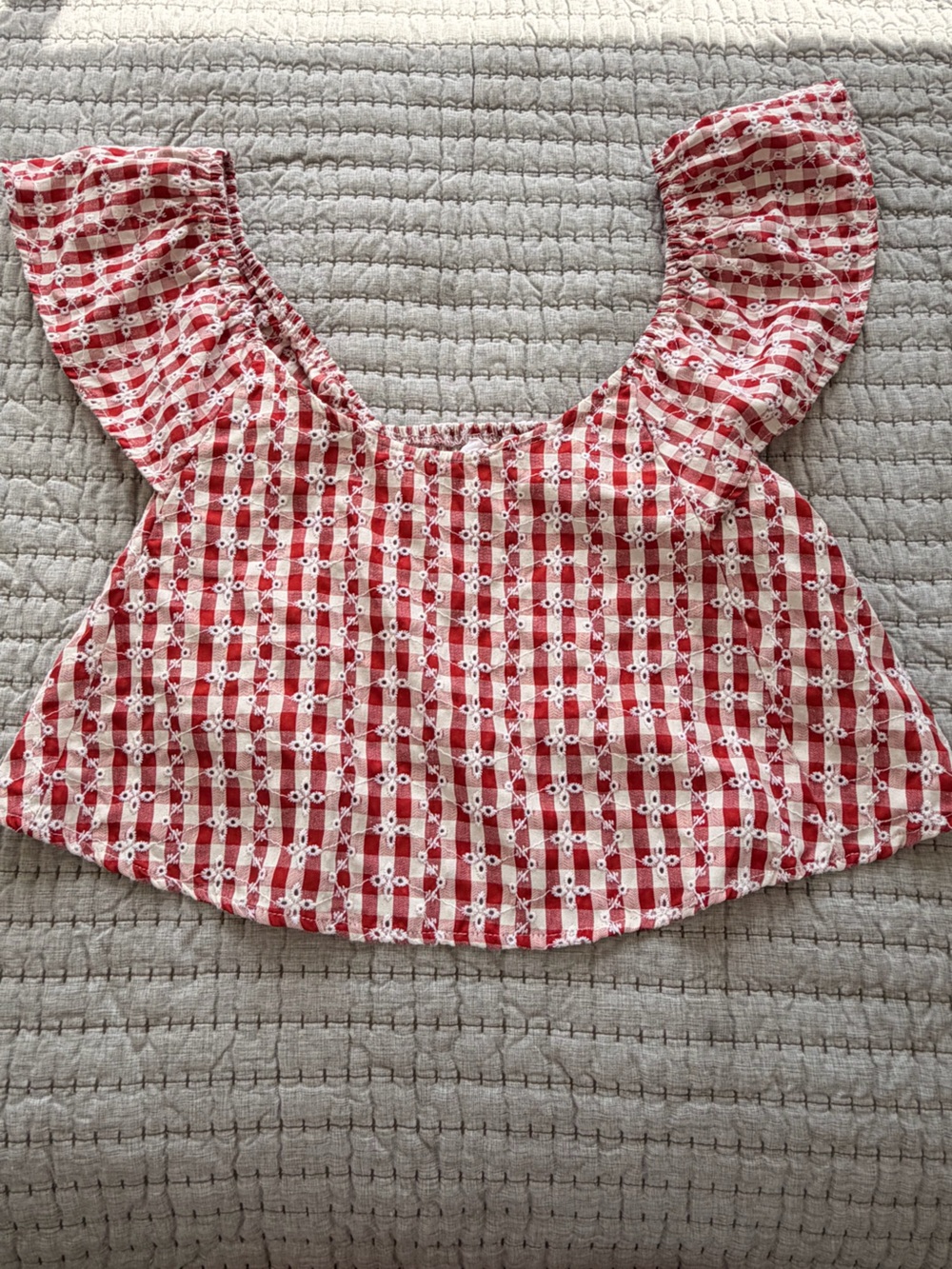 iris Red and White Eyelet Gingham Blouse